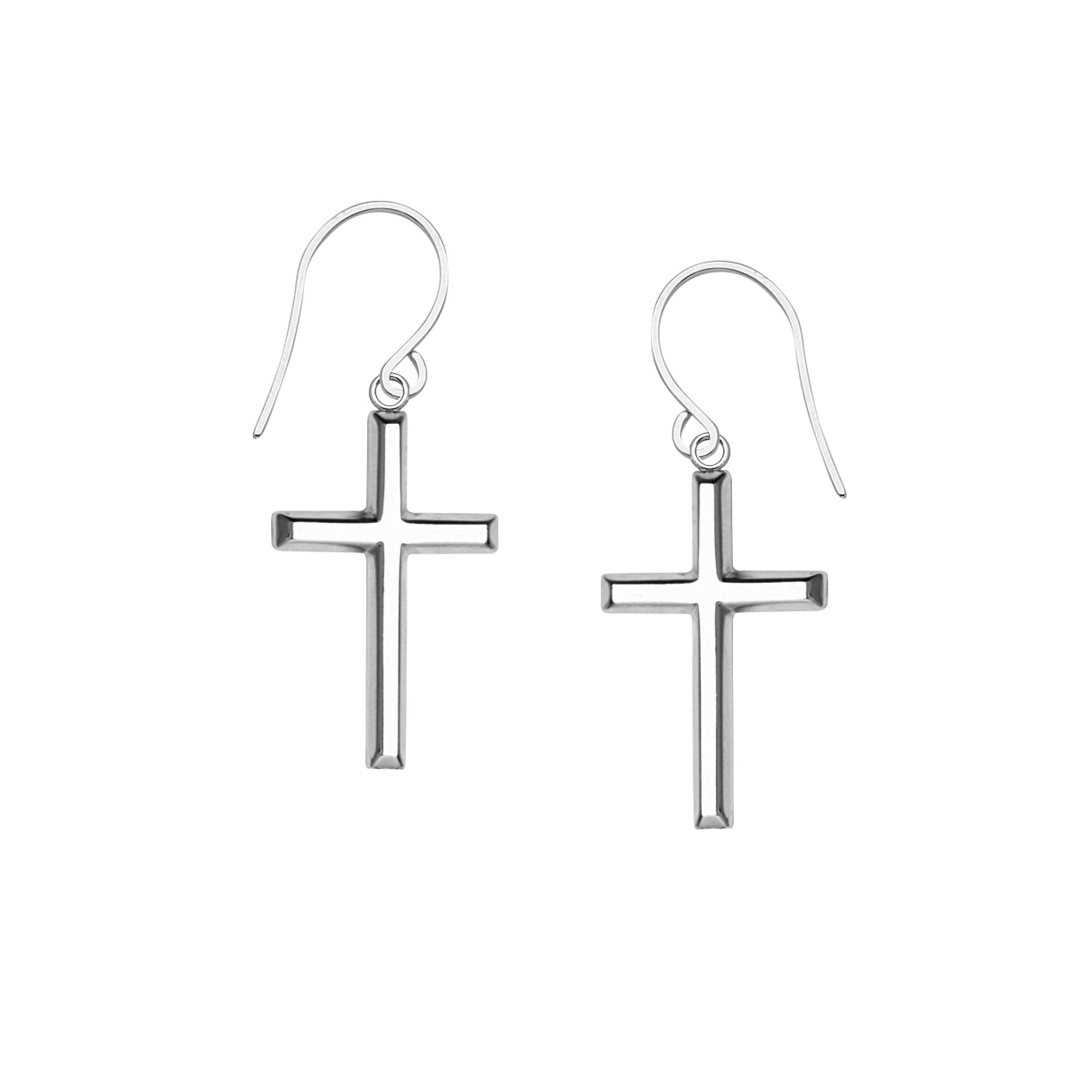 14K White Gold Shiny Cross Drop Earrings fine designer jewelry for men and women