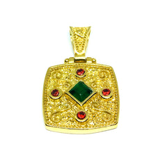 Sterling Silver 18 Karat Gold Overlay Byzantine Square Pendant fine designer jewelry for men and women