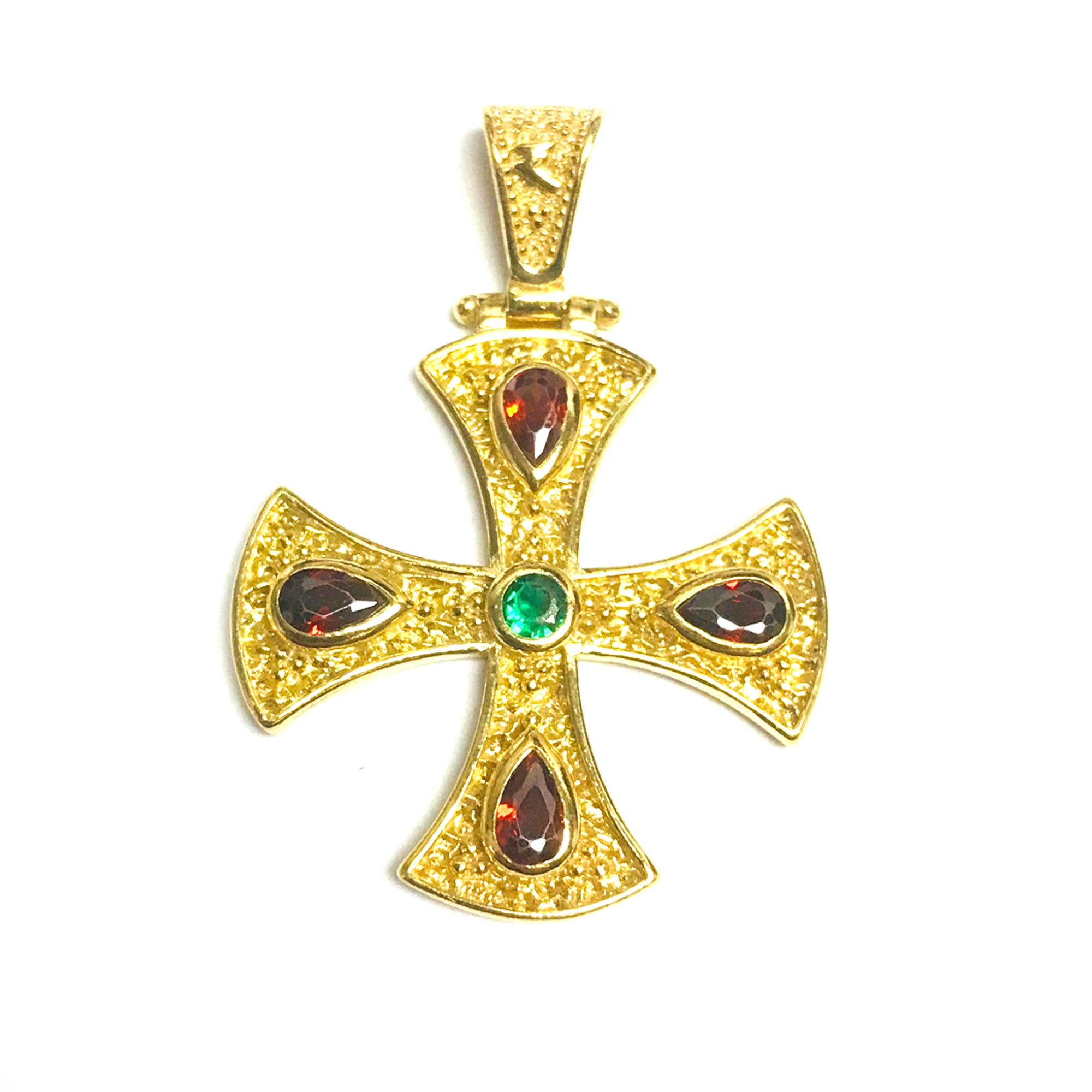 Sterling Silver 18 Karat Gold Overlay Byzantine Style Cross Pendant fine designer jewelry for men and women