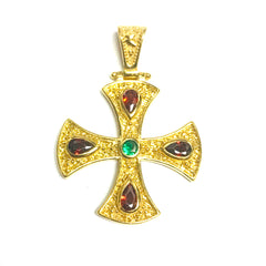 Sterling Silver 18 Karat Gold Overlay Byzantine Style Cross Pendant fine designer jewelry for men and women
