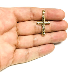 14k Yellow Gold Shiny Diamond Cut Fancy Cross Pendant 15x30 mm fine designer jewelry for men and women