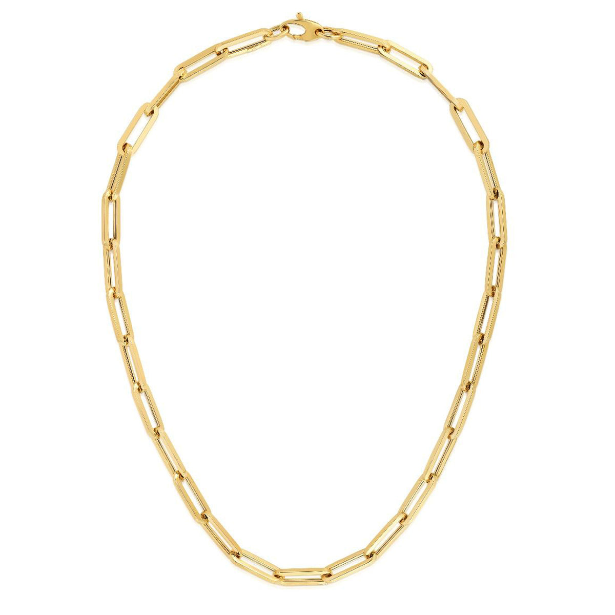 14k Yellow Gold Paperclip Chain Necklace, 6mm fine designer jewelry for men and women