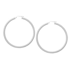 14k Gold Round Twisted Hoop Earrings, Diameter 50 mm fine designer jewelry for men and women