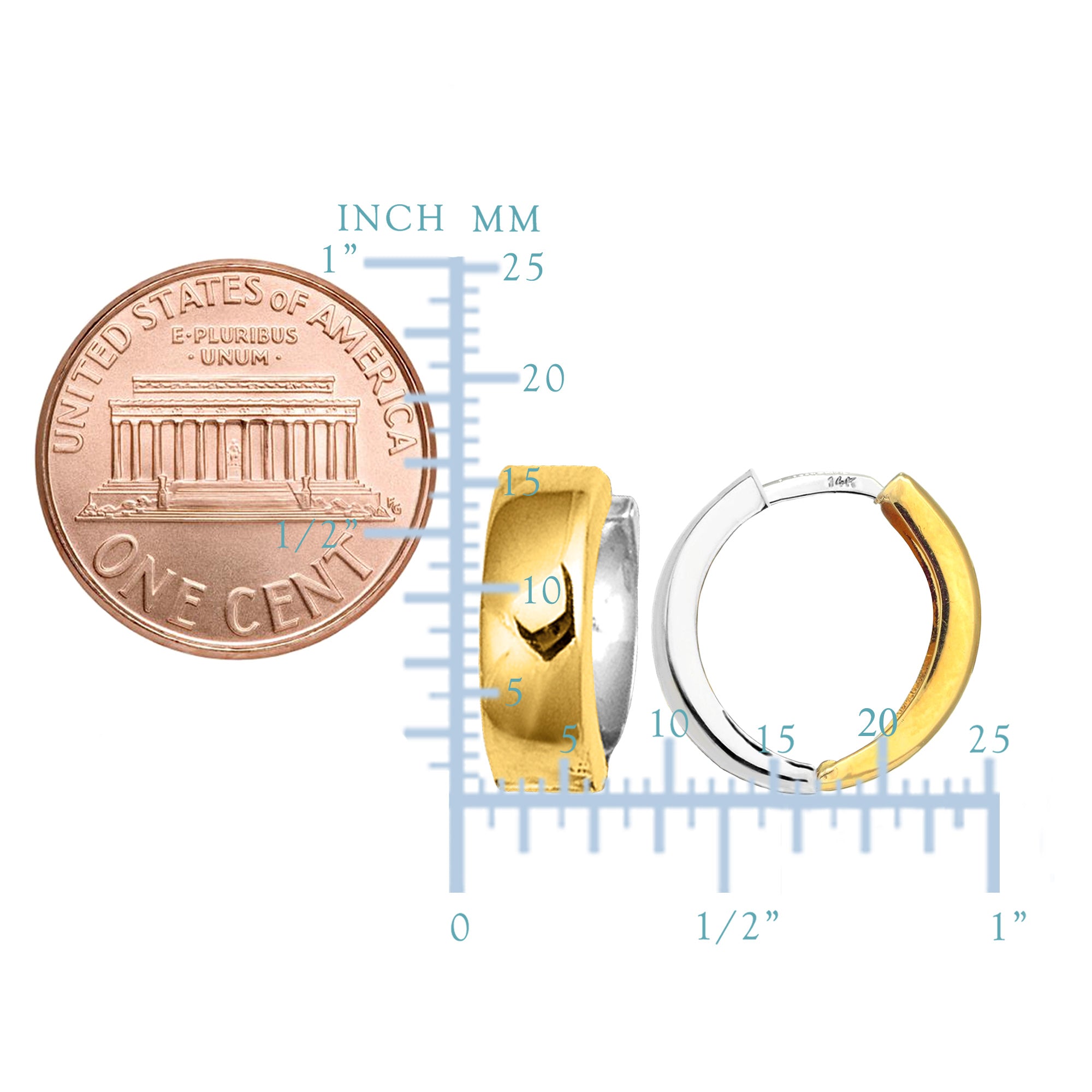 14k 2 Tone Gold Snuggable Huggie Reversible Earrings, Diameter 15mm fine designer jewelry for men and women