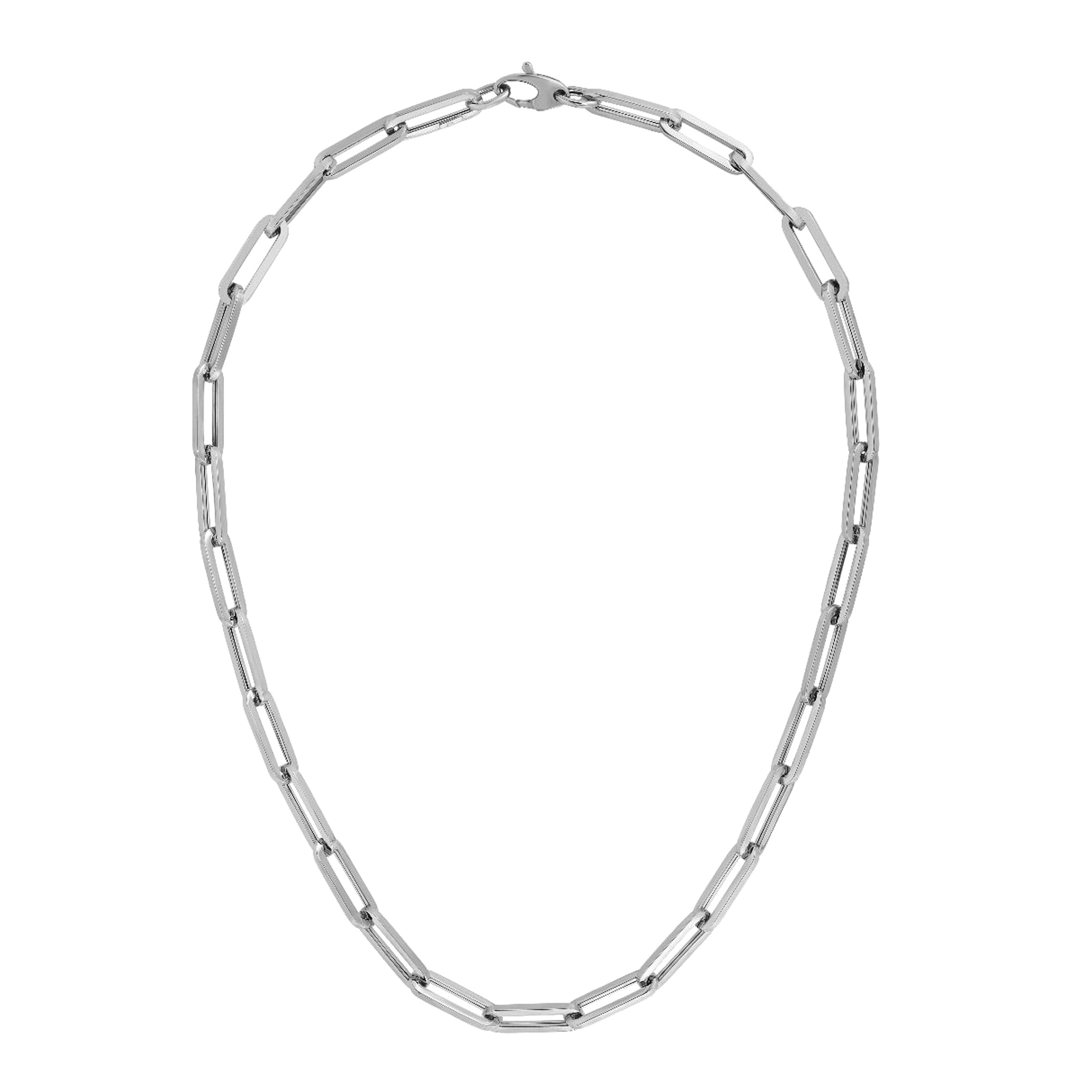 14k White Gold Paperclip Chain Necklace, 6mm fine designer jewelry for men and women