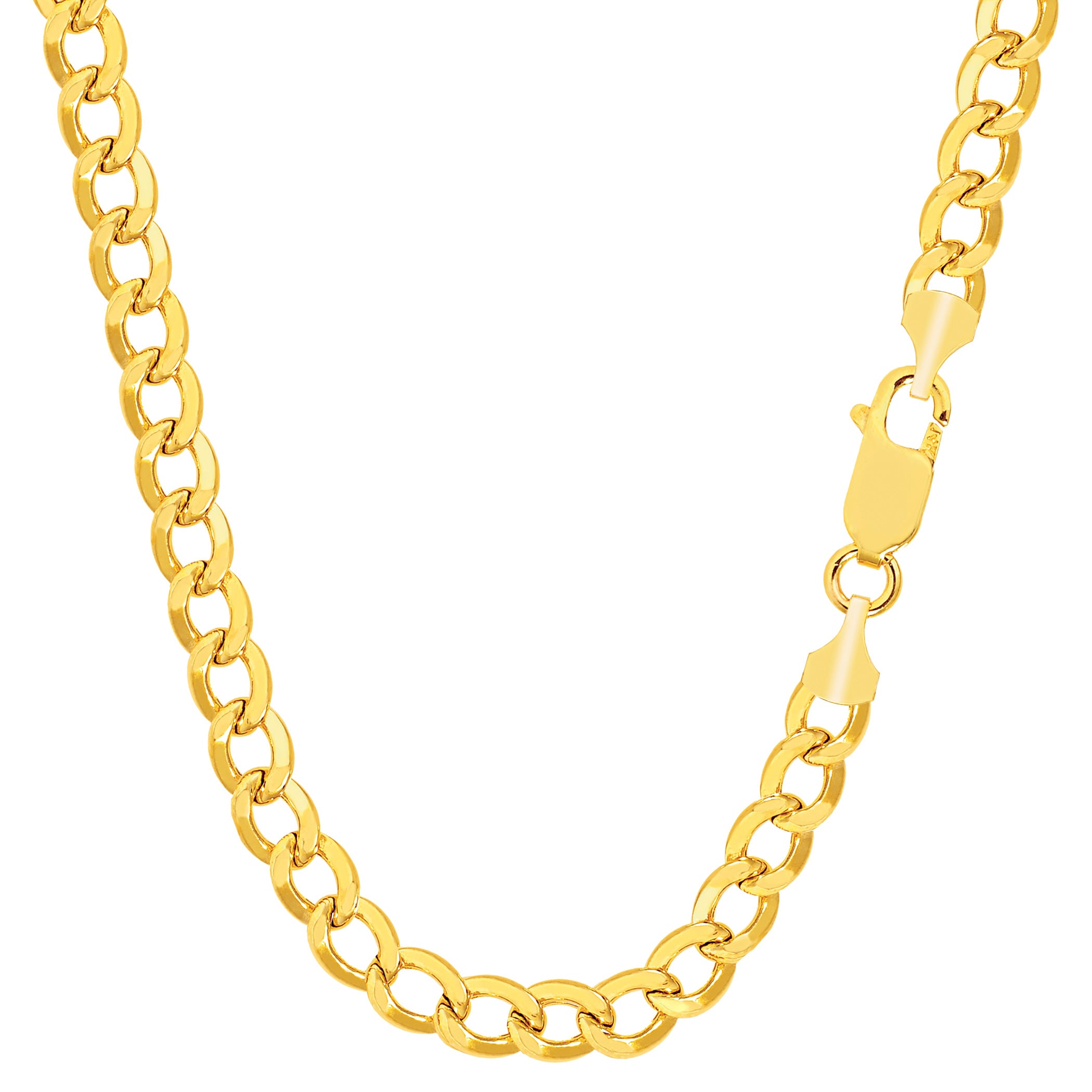 14k Yellow Gold Curb Hollow Chain Necklace, 3.6mm fine designer jewelry for men and women