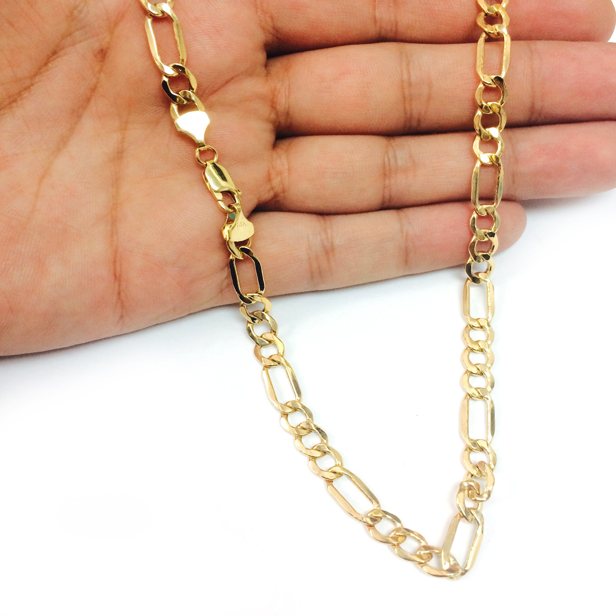 14k Yellow Gold Hollow Figaro Chain Necklace, 6.5mm fine designer jewelry for men and women