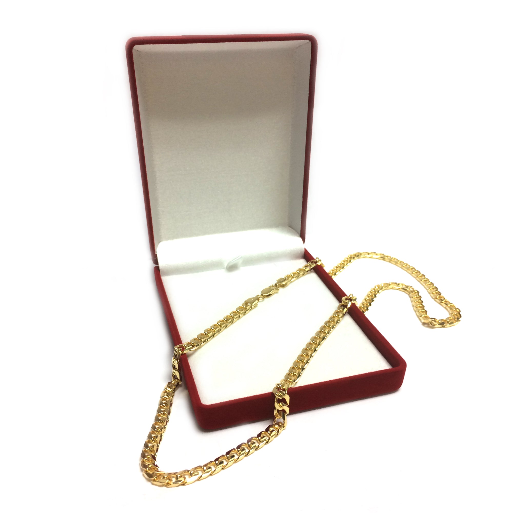 14k Yellow Gold Miami Cuban Link Chain Necklace, Width 4.4mm fine designer jewelry for men and women