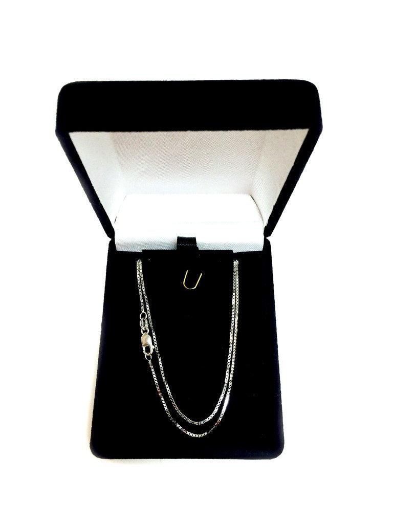 18k White Solid Gold Mirror Box Chain Necklace, 0.8mm fine designer jewelry for men and women