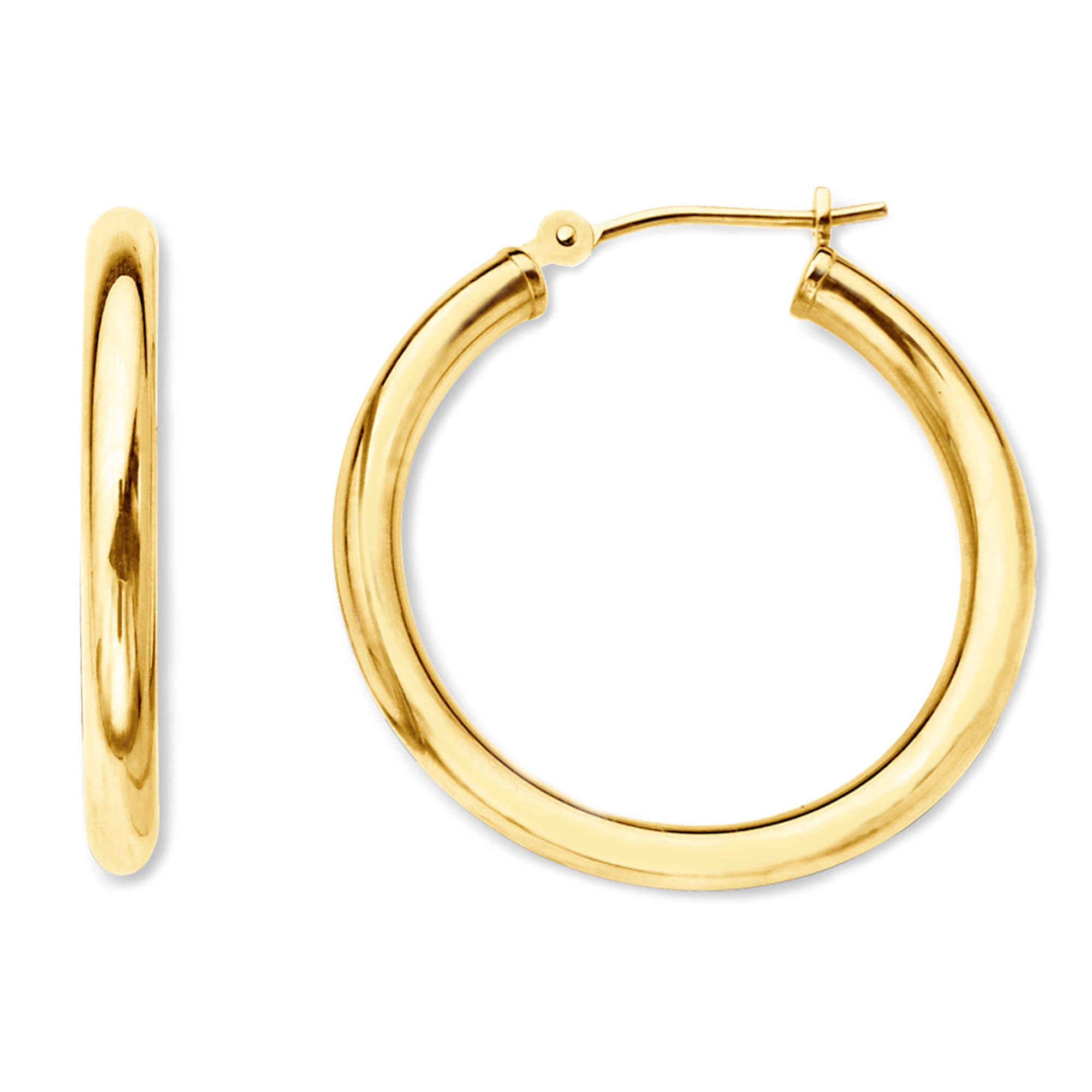 14K Yellow Gold 2MM Shiny Round Tube Hoop Earrings fine designer jewelry for men and women