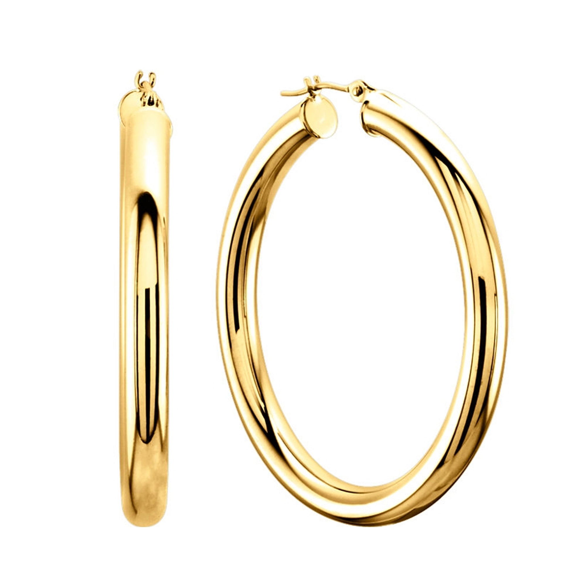 14K Yellow Gold 3MM Shiny Round Tube Hoop Earrings fine designer jewelry for men and women