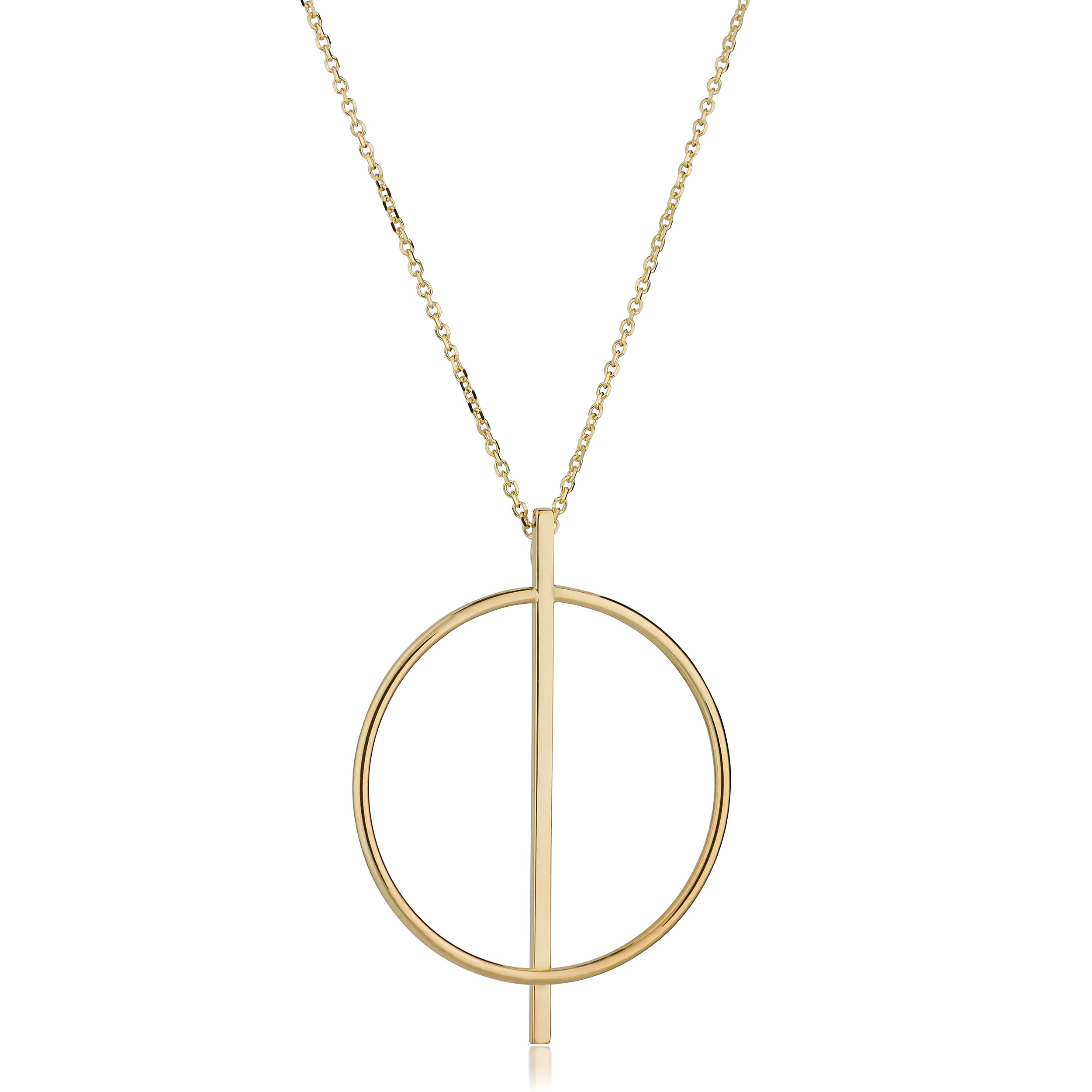 14K Yellow Gold Circle And Bar On 16" To 17" Adjustable Necklace fine designer jewelry for men and women