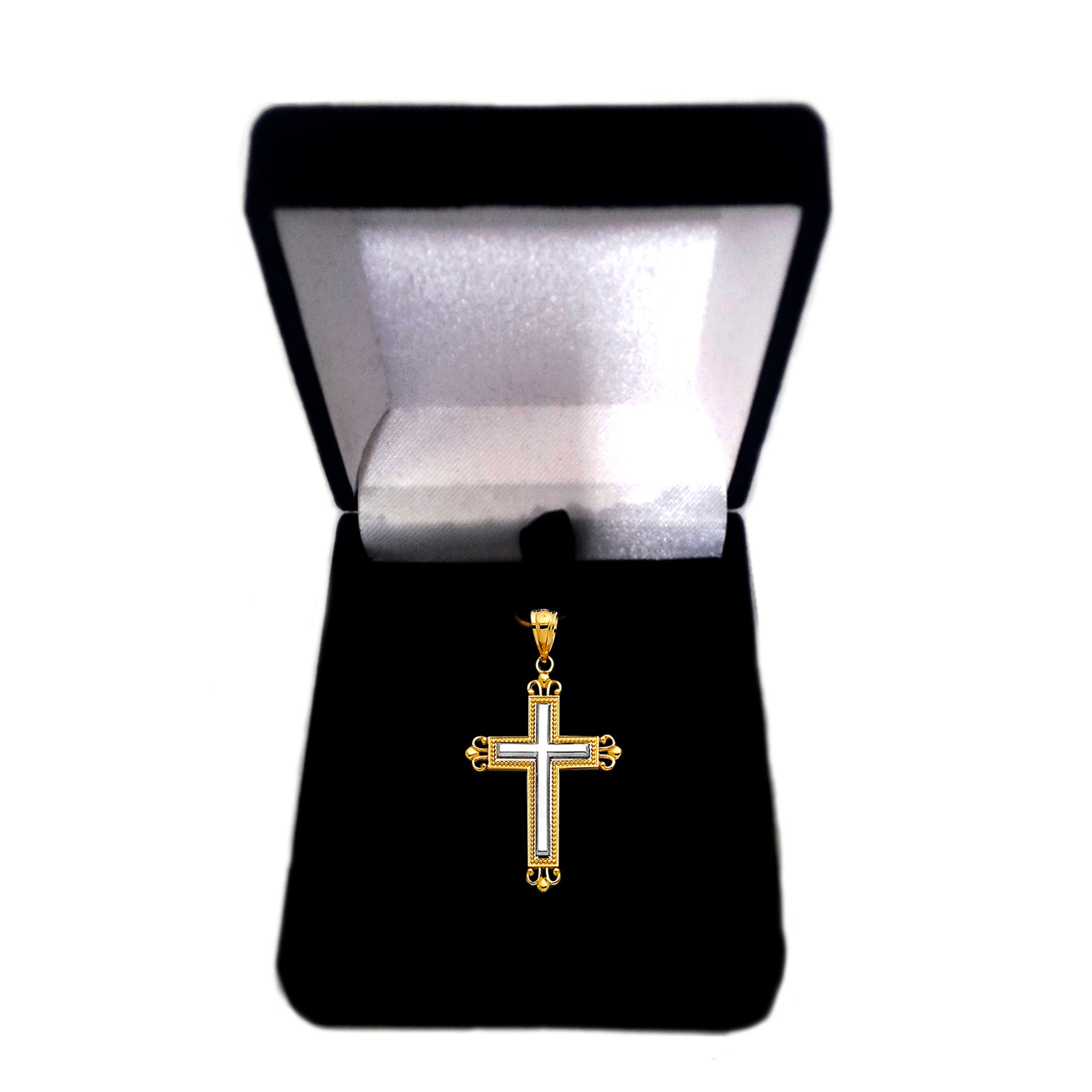 14k 2 Tone Gold Diamond Cut And Milgrain Finish Cross Pendant fine designer jewelry for men and women