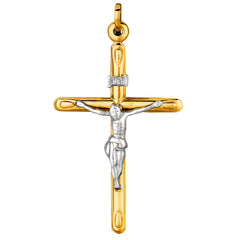 14k 2 Tone Gold Round Tube Crucifix Pendant fine designer jewelry for men and women