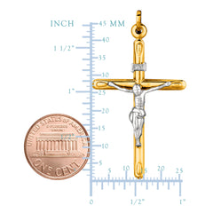 14k 2 Tone Gold Round Tube Crucifix Pendant fine designer jewelry for men and women