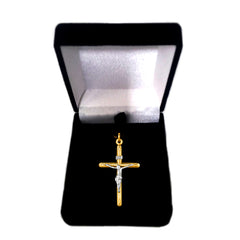 14k 2 Tone Gold Round Tube Crucifix Pendant fine designer jewelry for men and women