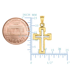 14k 2 Tone Gold Shiny Finish Square Tube Cross Pendant fine designer jewelry for men and women