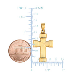 14k Yellow Gold Shiny Finish Square Tube Cross Pendant fine designer jewelry for men and women