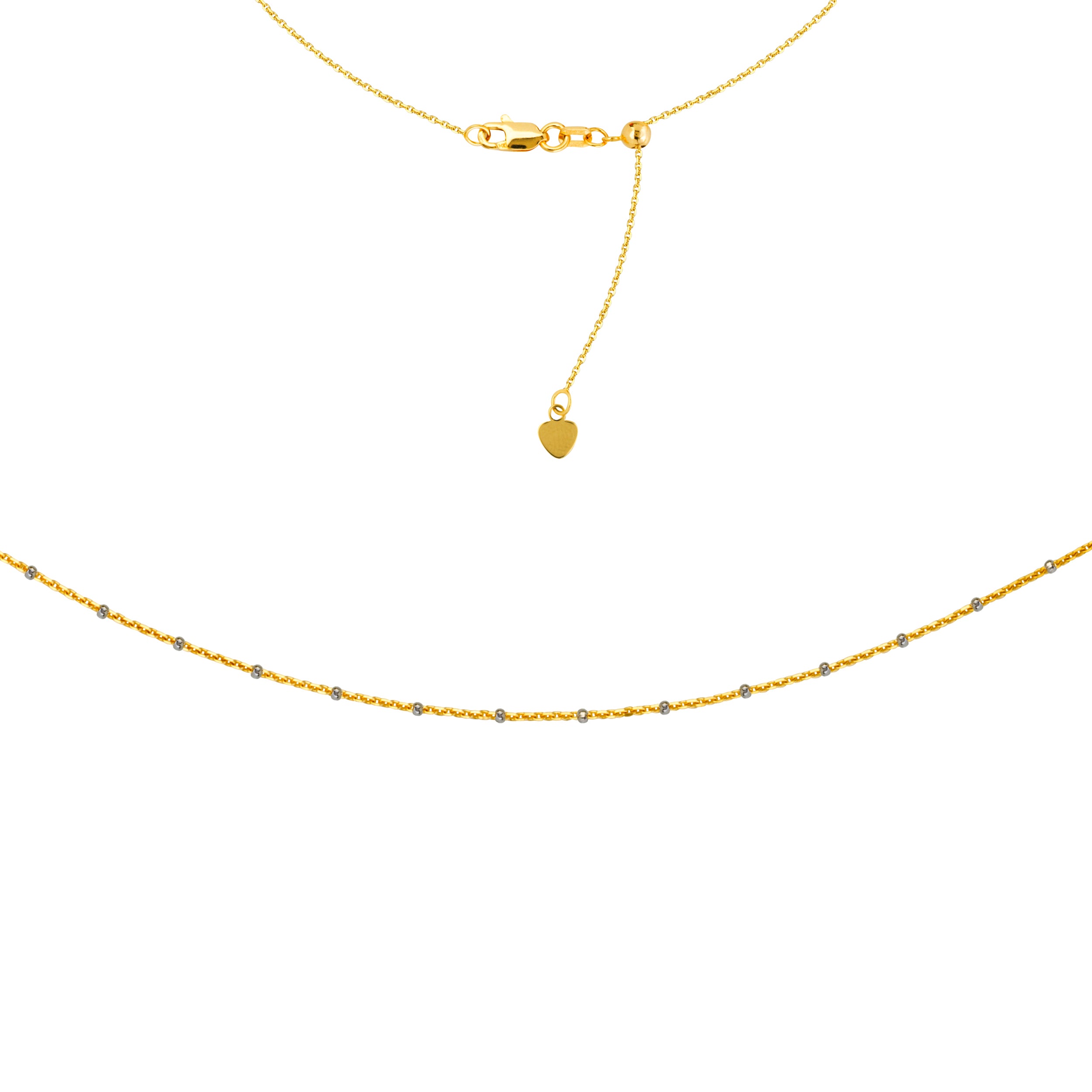 Two Tone Saturn Chain Choker 14k Yellow Gold Necklace, 16" Adjustable fine designer jewelry for men and women