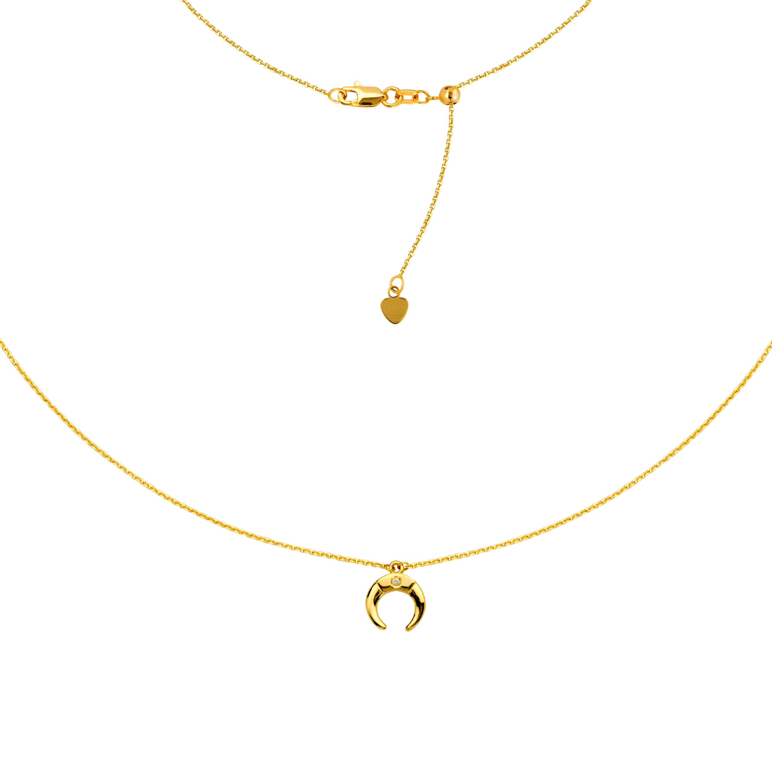 Half Moon Choker 14k Yellow Gold Necklace, 16" Adjustable fine designer jewelry for men and women