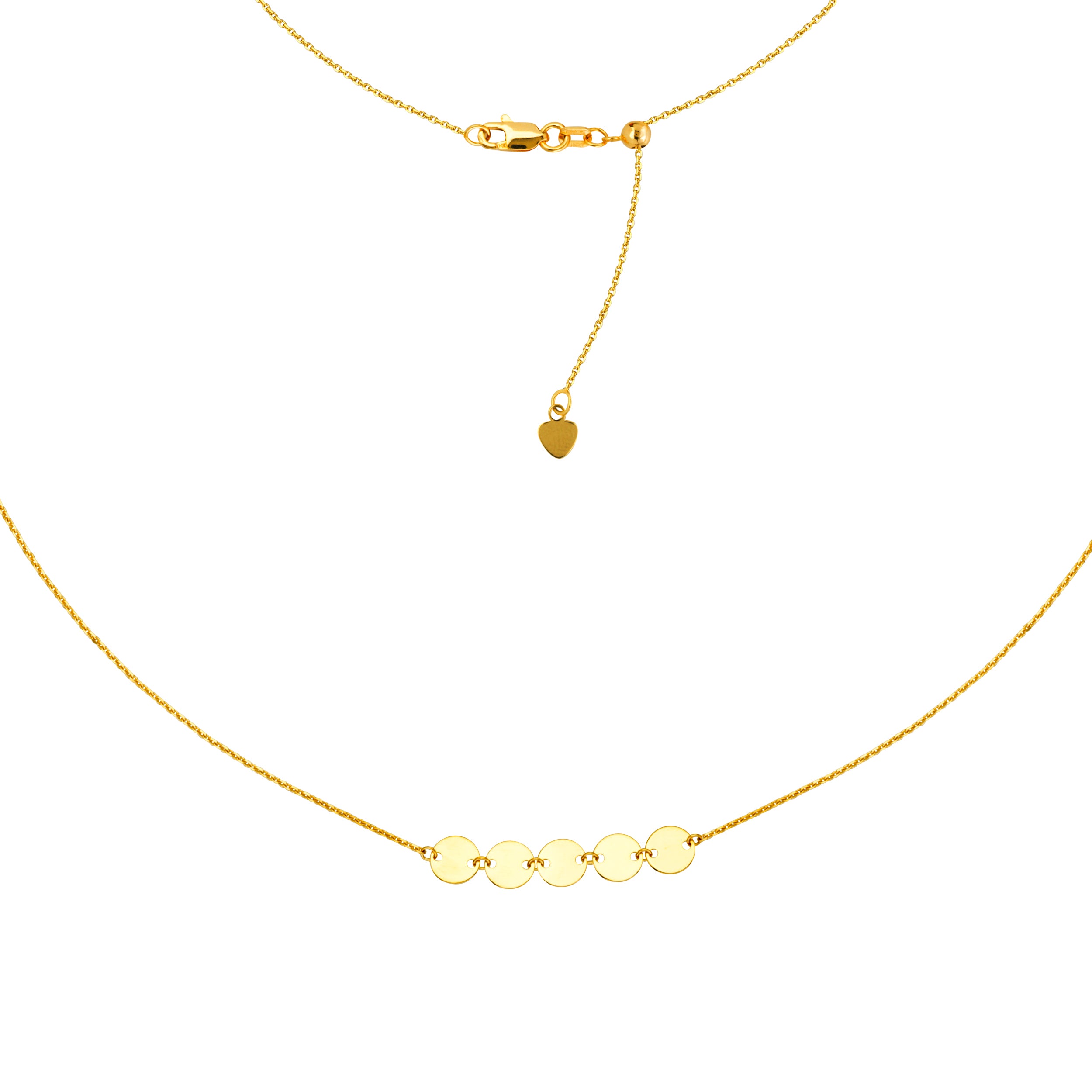 Mini Disk Choker 14k Gold Necklace, 16" Adjustable fine designer jewelry for men and women