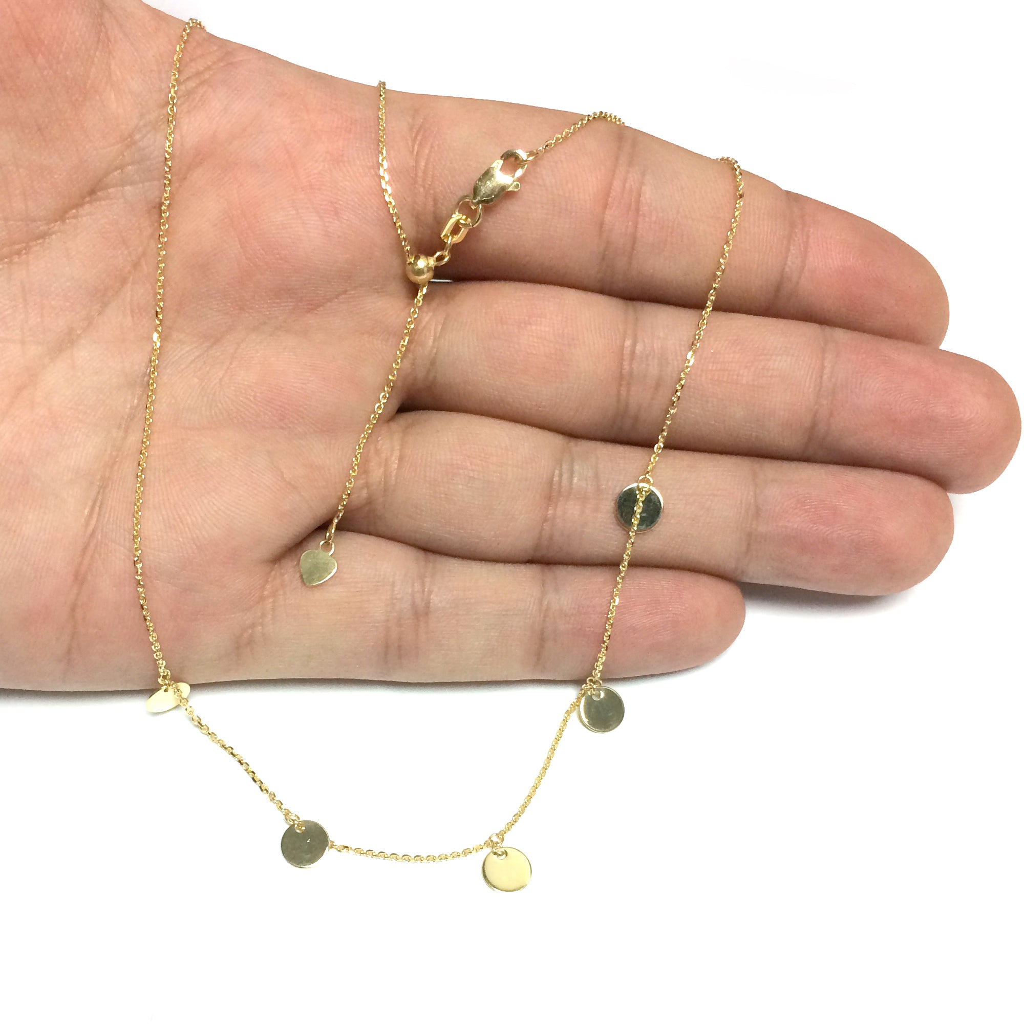 5 Dangle Mini Disc Choker 14k Gold Necklace, 16" Adjustable fine designer jewelry for men and women