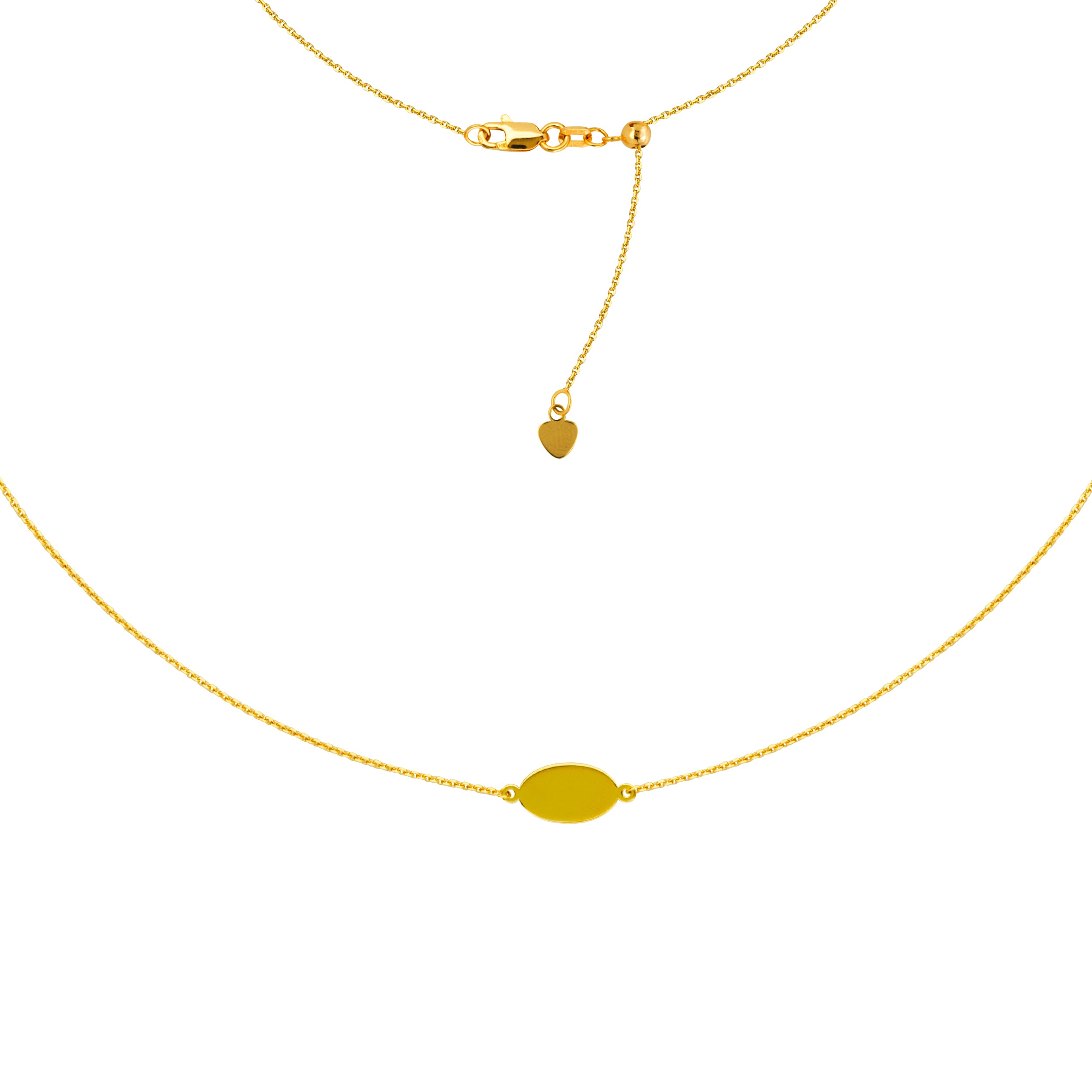 Mini Engravable Oval Plate Choker 14k Yellow Gold Necklace, 16" Adjustable fine designer jewelry for men and women