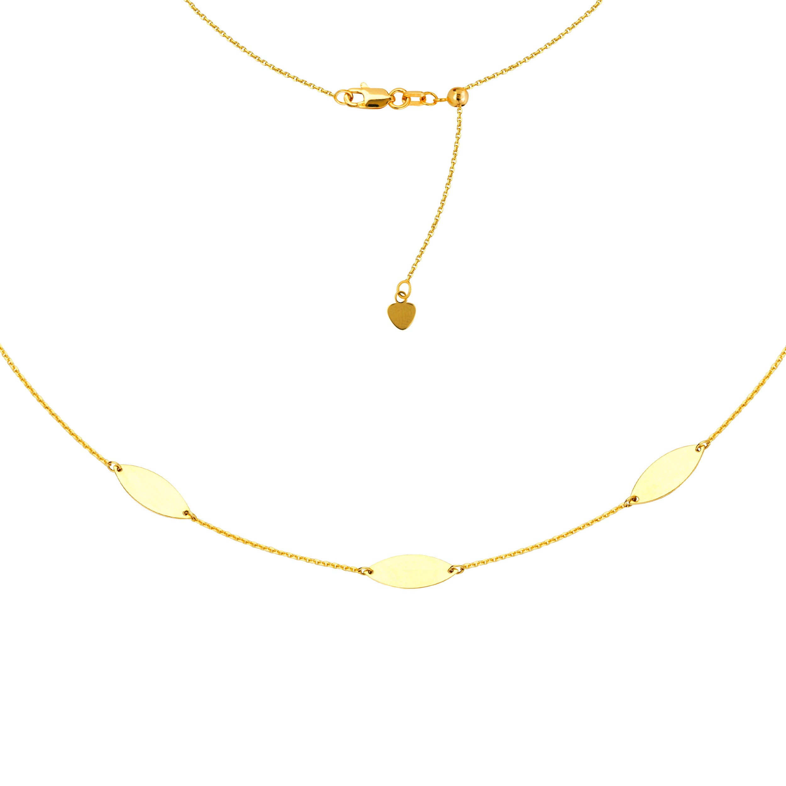 Marquise Trio Choker 14k Yellow Gold Necklace, 16" Adjustable fine designer jewelry for men and women