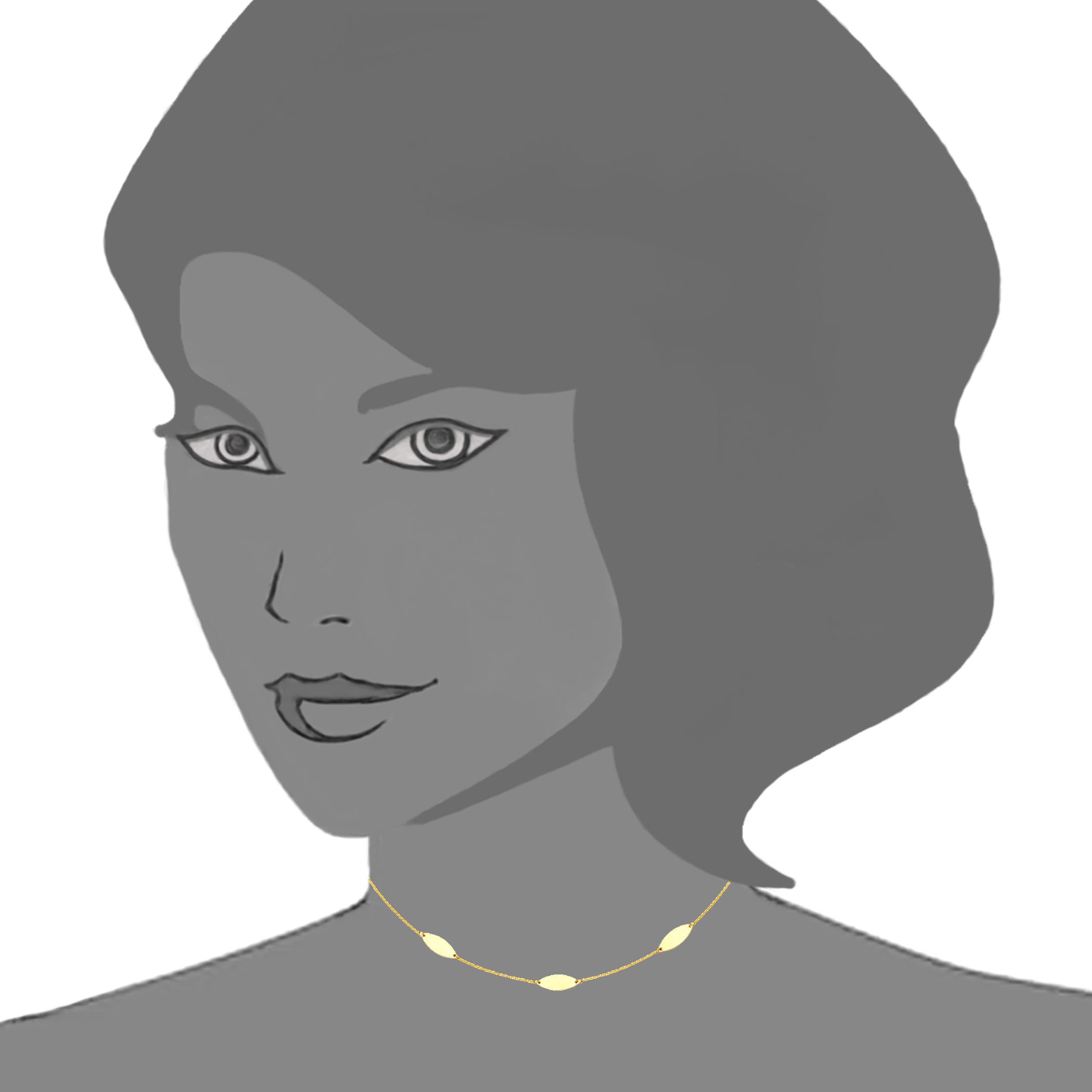 Marquise Trio Choker 14k Yellow Gold Necklace, 16" Adjustable fine designer jewelry for men and women