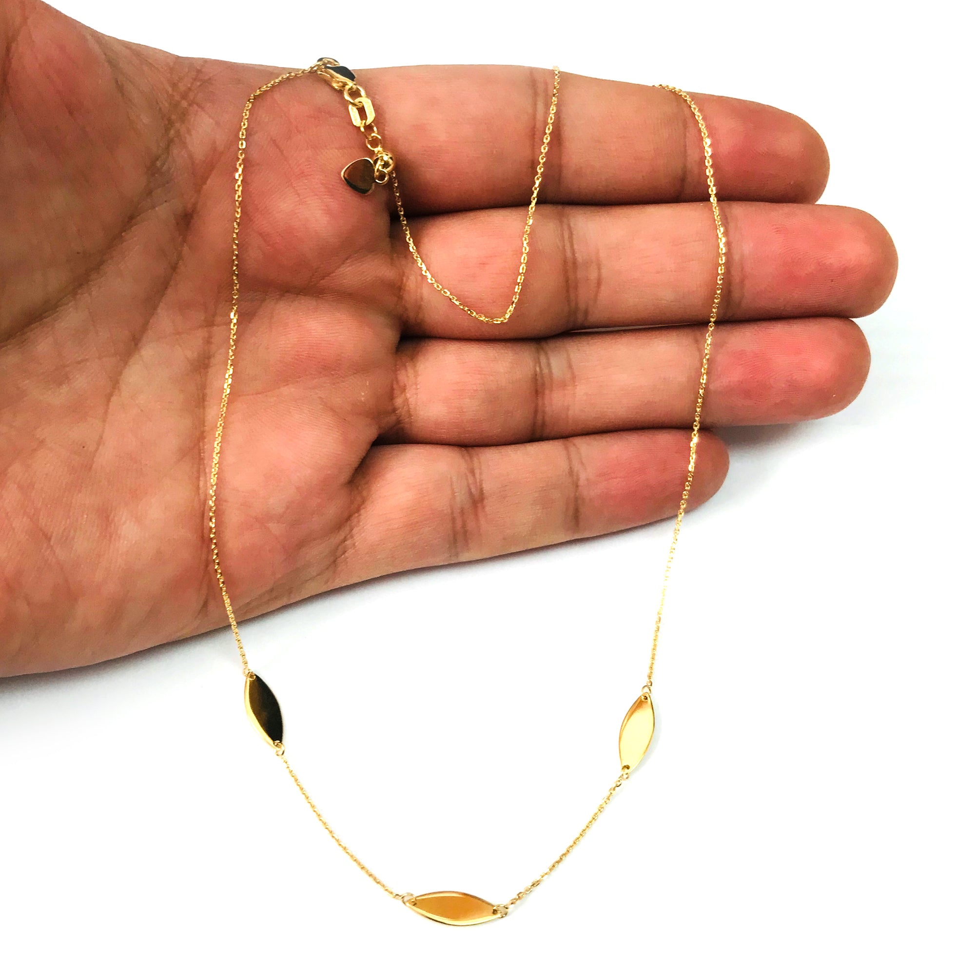 Marquise Trio Choker 14k Yellow Gold Necklace, 16" Adjustable fine designer jewelry for men and women