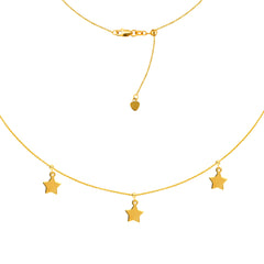 Dangle Triple Star Ad Choker 14k Yellow Gold Necklace, 16" Adjustable fine designer jewelry for men and women