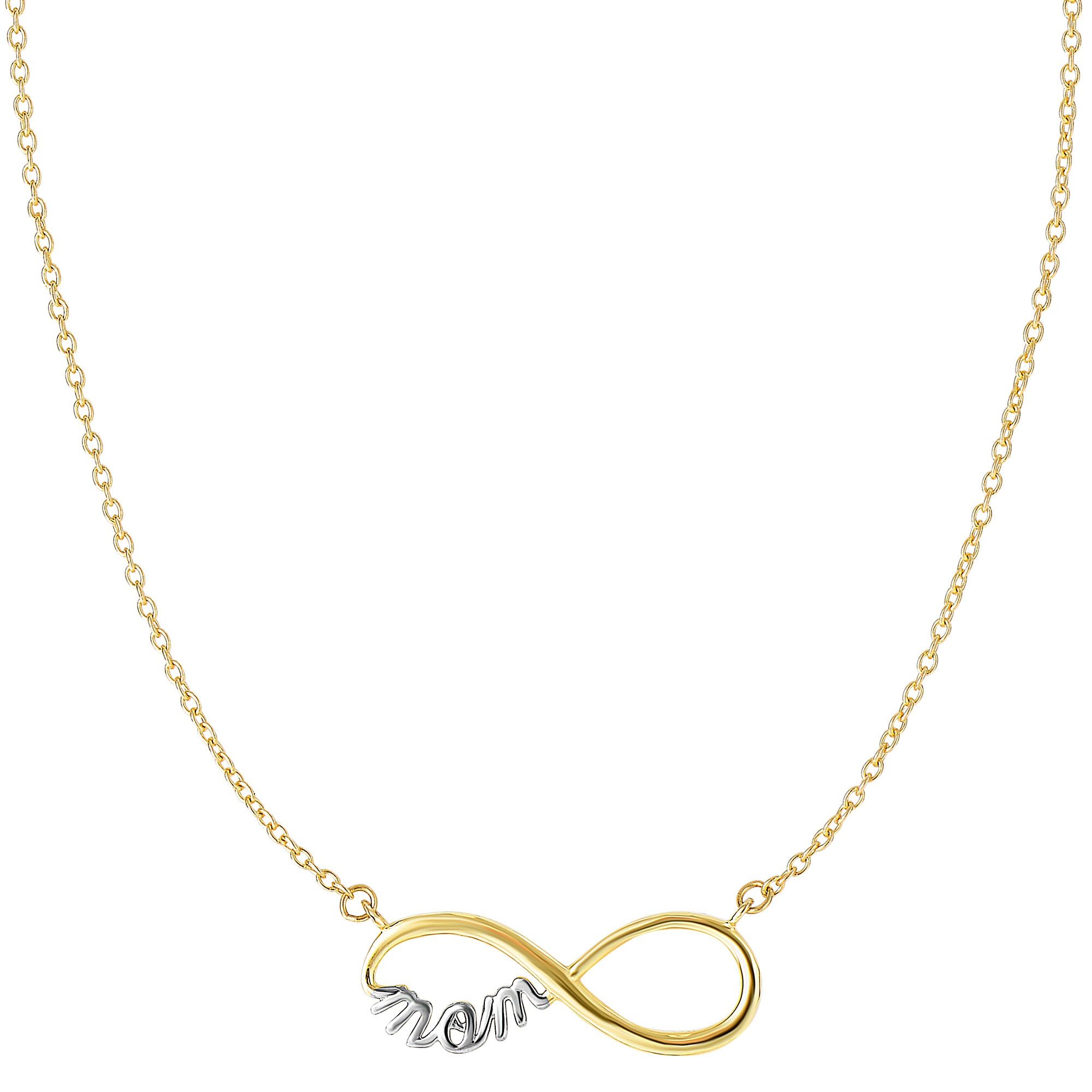 14k 2 Tone Gold Infinity Pendant With Script Mom Necklace, 18" fine designer jewelry for men and women