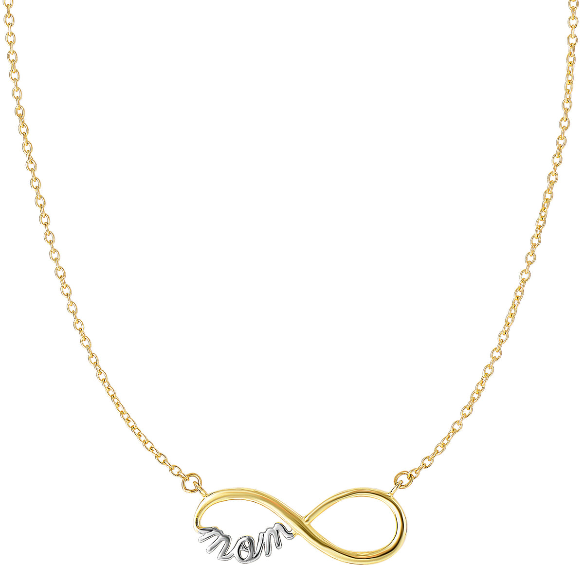 14k 2 Tone Gold Infinity Pendant With Script Mom Necklace, 18" fine designer jewelry for men and women