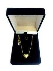 14k Yellow Gold Sliding Puffed Heart Pendant Necklace, 18" fine designer jewelry for men and women