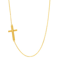 14k Yellow Gold Sideways Tube Cross Pendant Necklace, 18" fine designer jewelry for men and women