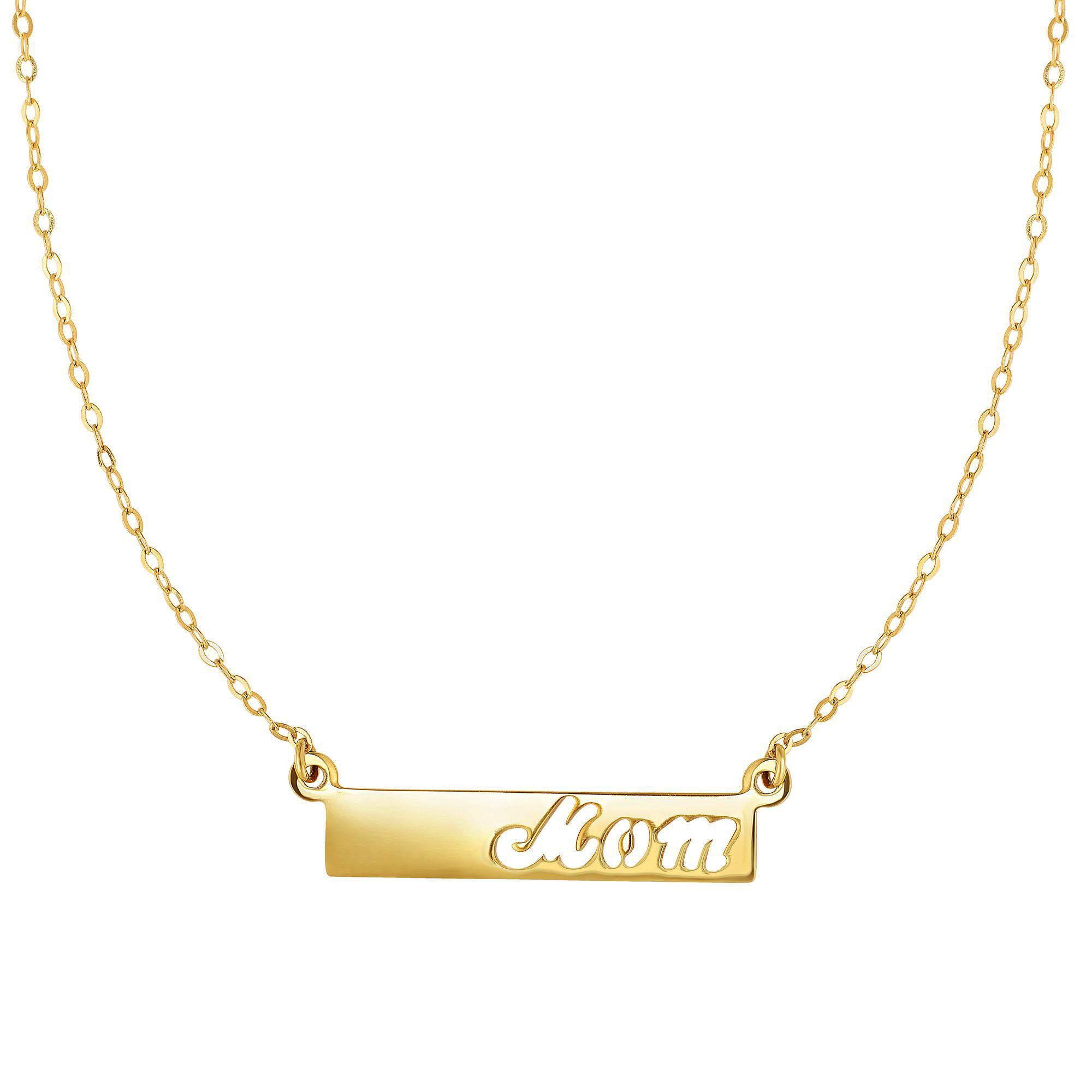 14k Yellow Gold MOM Bar Pendant Chain Necklace, 17" fine designer jewelry for men and women