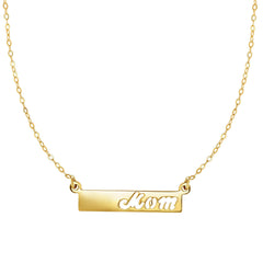 14k Yellow Gold MOM Bar Pendant Chain Necklace, 17" fine designer jewelry for men and women