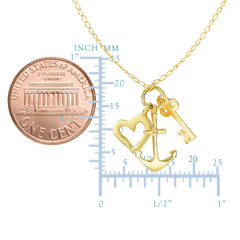 14k Yellow Gold Key Anchor And Heart Charms Necklace, 18" fine designer jewelry for men and women