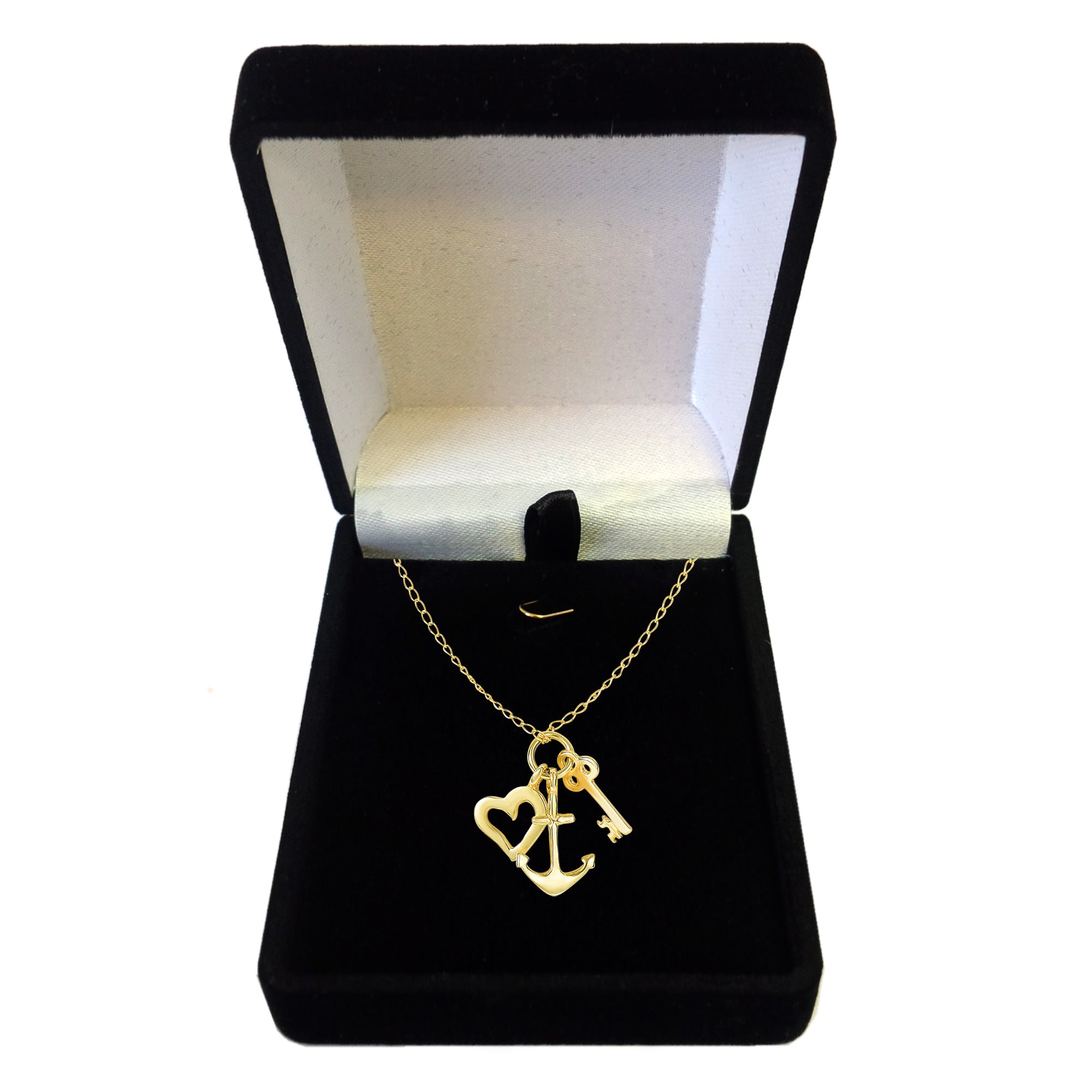 14k Yellow Gold Key Anchor And Heart Charms Necklace, 18" fine designer jewelry for men and women