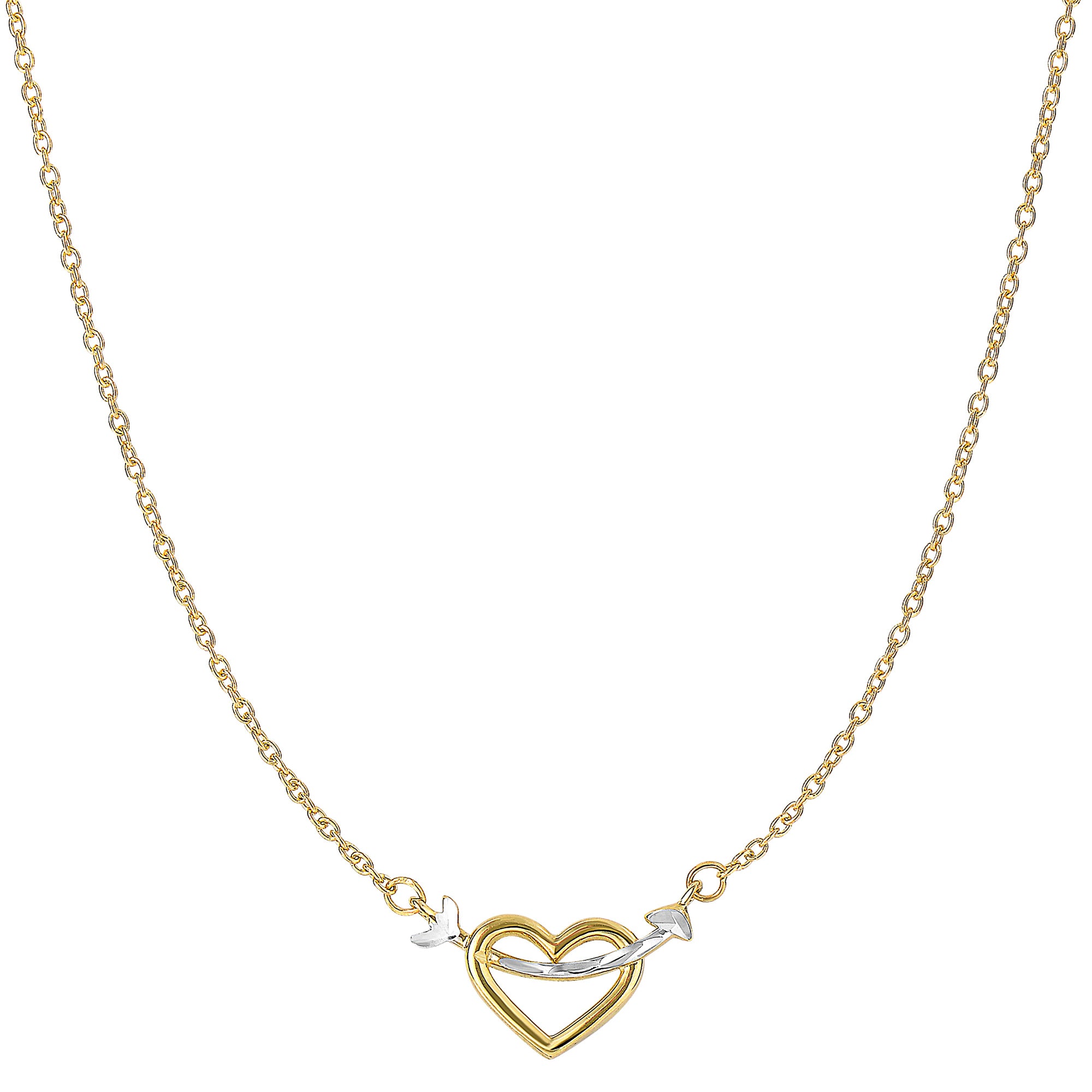 14K Two Tone Gold Arrow Through Open Heart Pendant Necklace, 18" fine designer jewelry for men and women