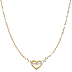 14K Two Tone Gold Arrow Through Open Heart Pendant Necklace, 18" fine designer jewelry for men and women