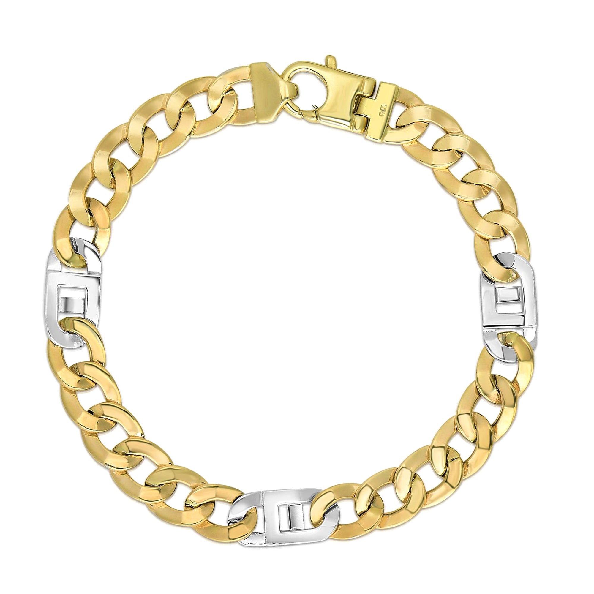 14k Yellow And White Gold Diamond Cut Curb Mariner Link Mens Bracelet, 8.5" fine designer jewelry for men and women