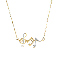 14k Yellow And White Gold Musical Notes Cable Chain Necklace, 17" fine designer jewelry for men and women