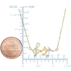 14k Yellow And White Gold Musical Notes Cable Chain Necklace, 17" fine designer jewelry for men and women