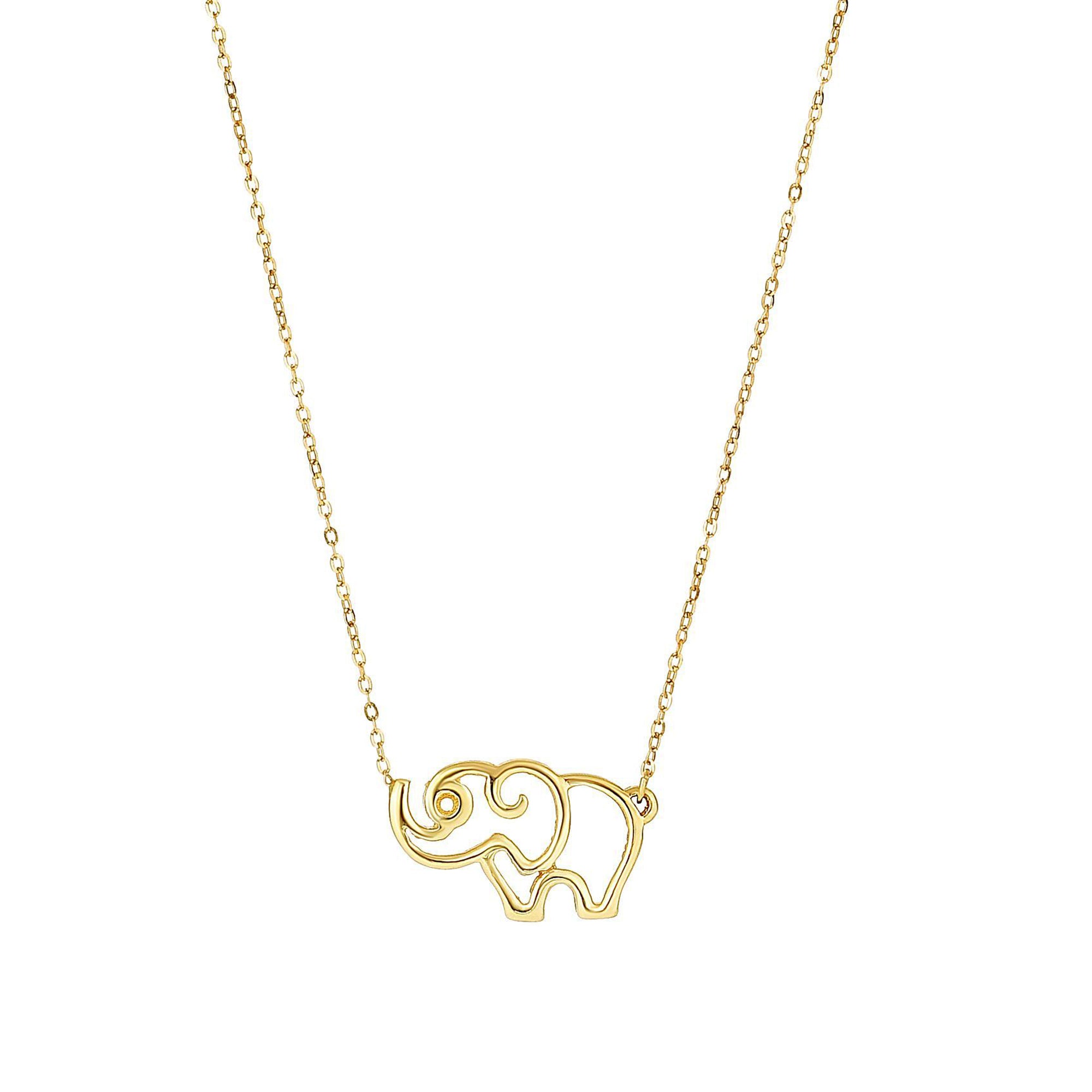 14k Yellow Gold Polished Elephant Silhouette Pendant Oval Cable Chain Necklace, 17" fine designer jewelry for men and women