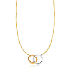 14k Yellow And White Gold Double Ring Anchor Chain Necklace, 17" fine designer jewelry for men and women