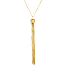 14k Yellow Gold Diamond Cut Ball Multi Strand Chain Tassel Necklace, 18" fine designer jewelry for men and women