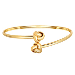 14k Yellow Gold Shiny Double Love Knot Tip Fancy Bypass Fancy Bangle, 7.25" fine designer jewelry for men and women