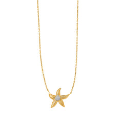 14K Yellow And White Gold Starfish Sea Life Chain Necklace, 18" fine designer jewelry for men and women