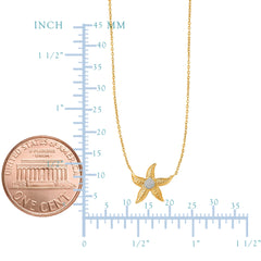 14K Yellow And White Gold Starfish Sea Life Chain Necklace, 18" fine designer jewelry for men and women